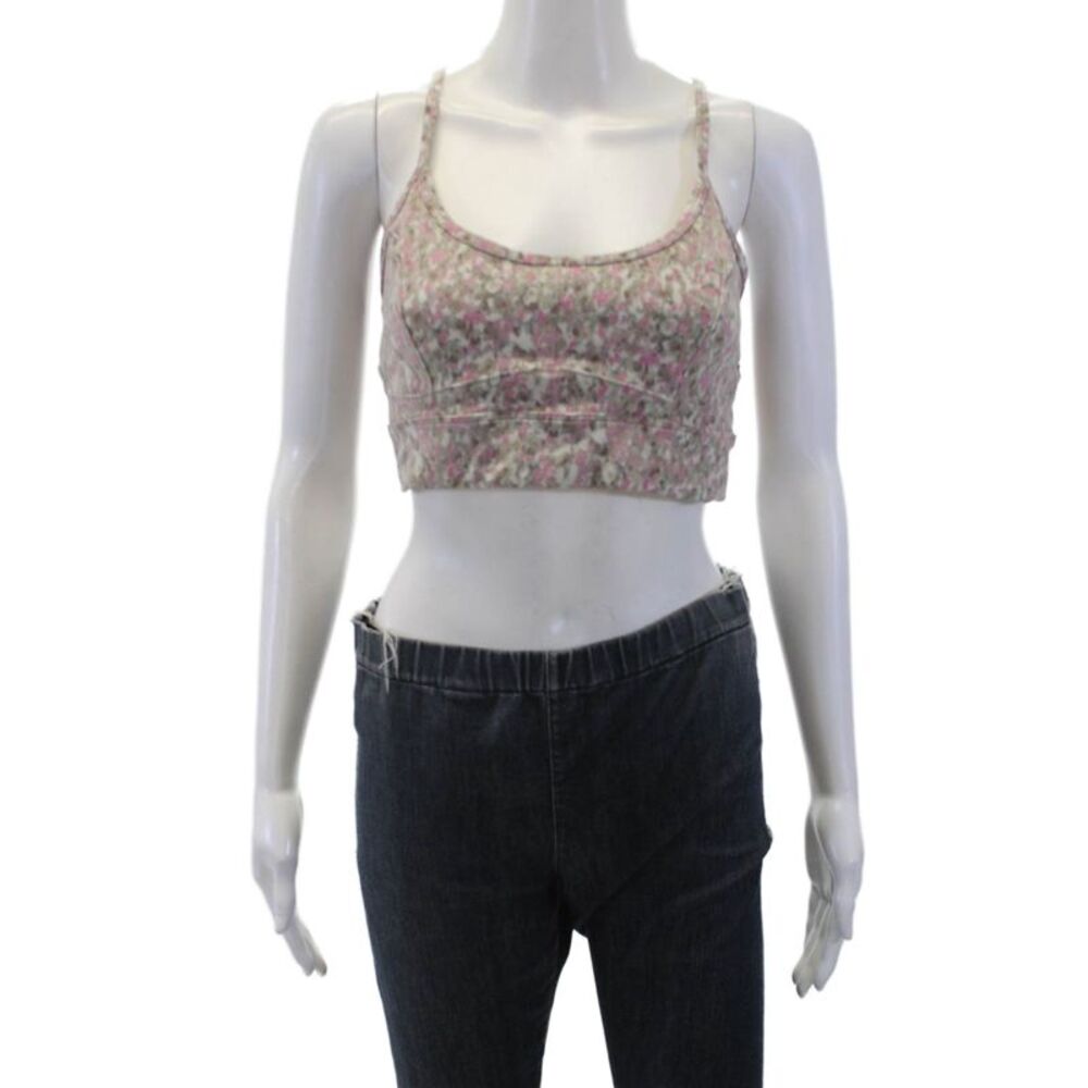 Varley Womens Floral Print Move Irene Sports Bra Rose Water Pink BrownSize Large